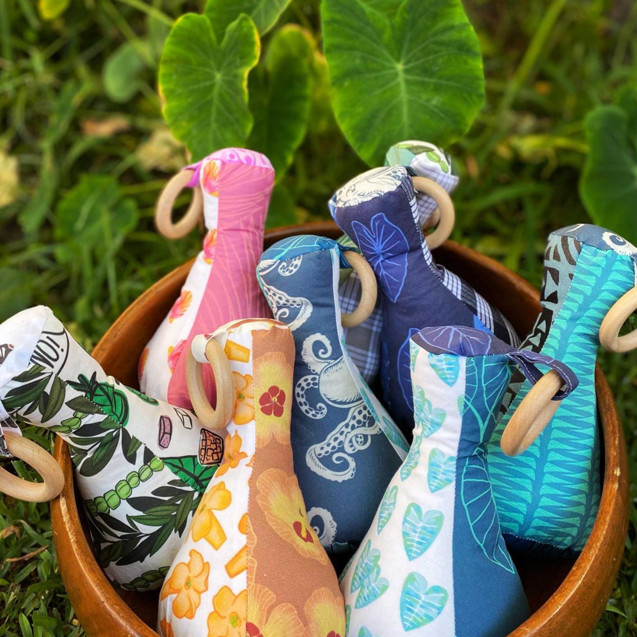 Handmade Patchwork Poi Pounder Baby Teething Toy - Ahi ʻOpihi