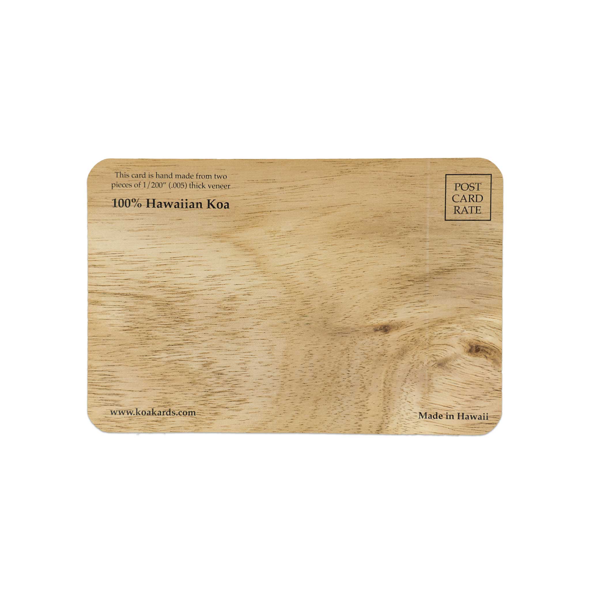 Koa Wood Veneer Handmade Postcard - Hawaiian Beach