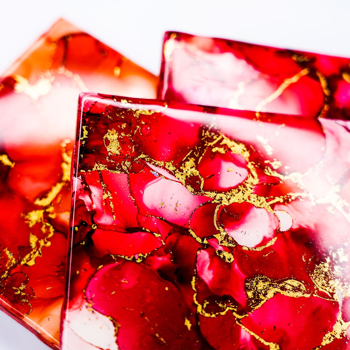Hand-Painted Original Art Glossy Ceramic Coaster Set "Azalea"