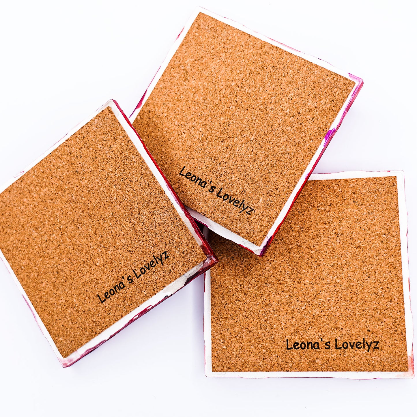 Hand-Painted Original Art Glossy Ceramic Coaster Set "Azalea"