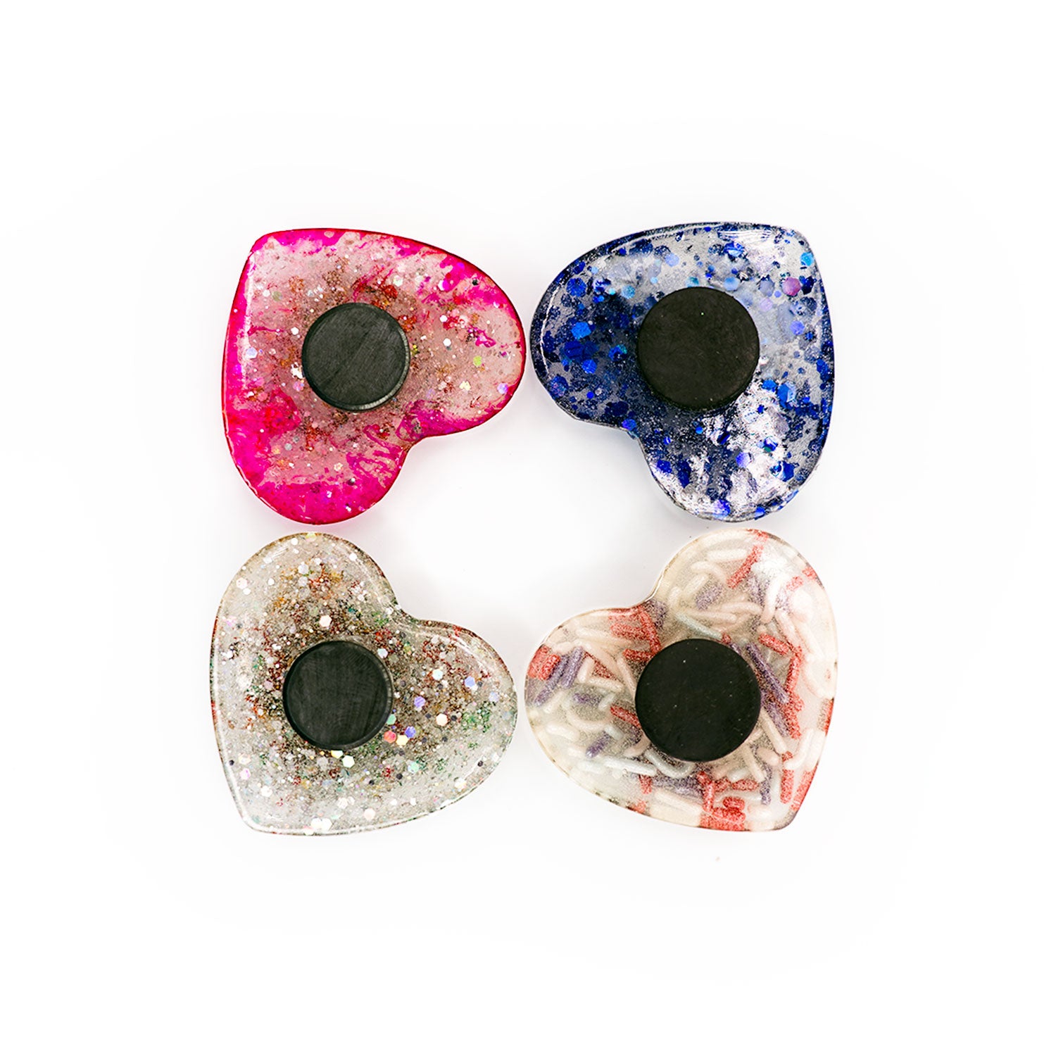 Rainbow Sparkle Polished Hearts Handmade Resin Fridge Magnets