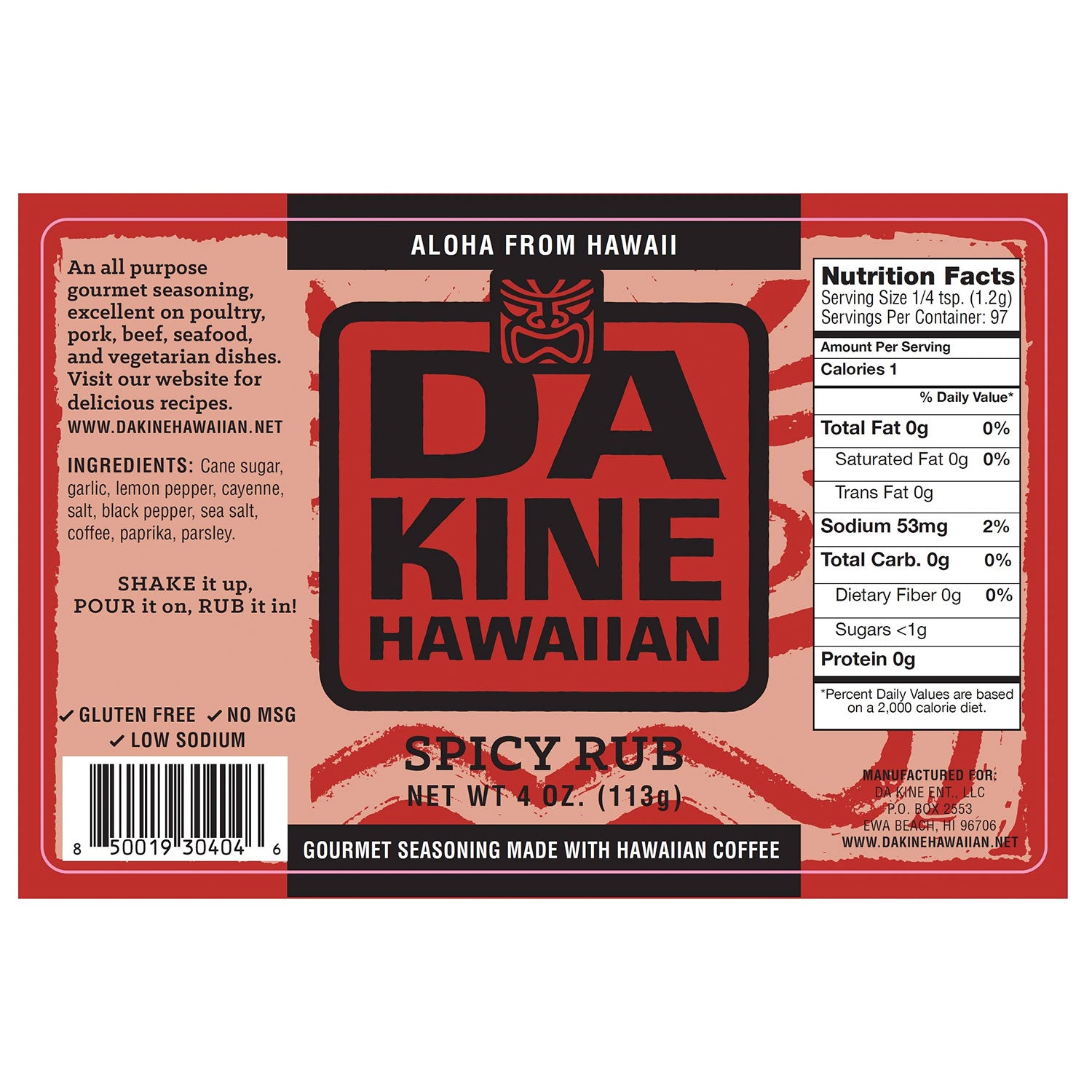 Spicy Cayenne + Hawaiian Coffee Gourmet Dry Rub 4oz