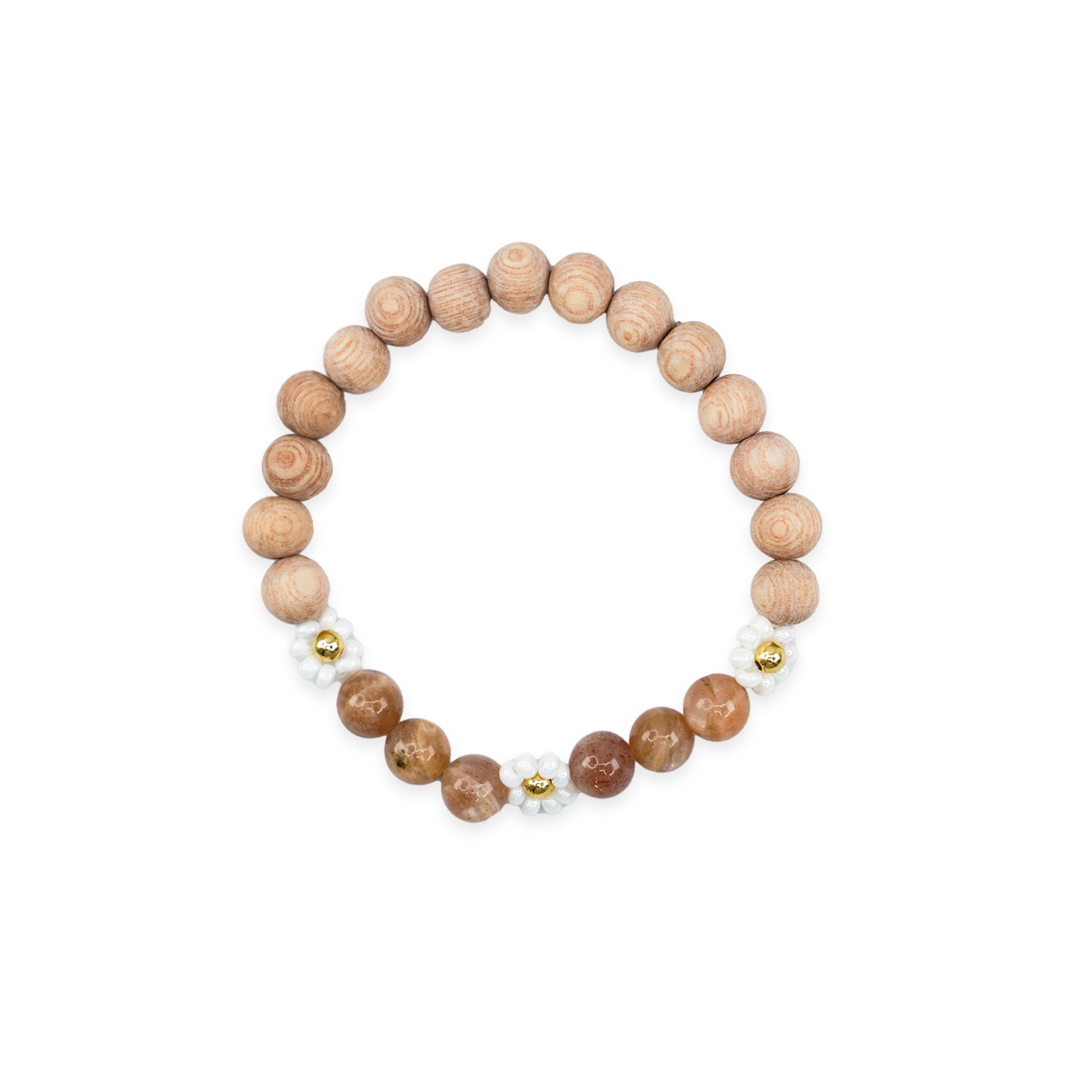 Sunstone + Glass Daisy & Rosewood 14k Gold Filled 7" Bracelet