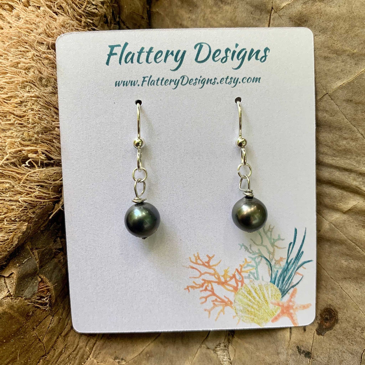 Authentic Tahitian Black Pearl & Sterling Silver Earrings