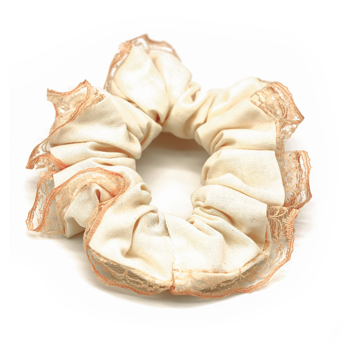 Handsewn Sateen & Lace Scrunchie Set - Purple & Tan