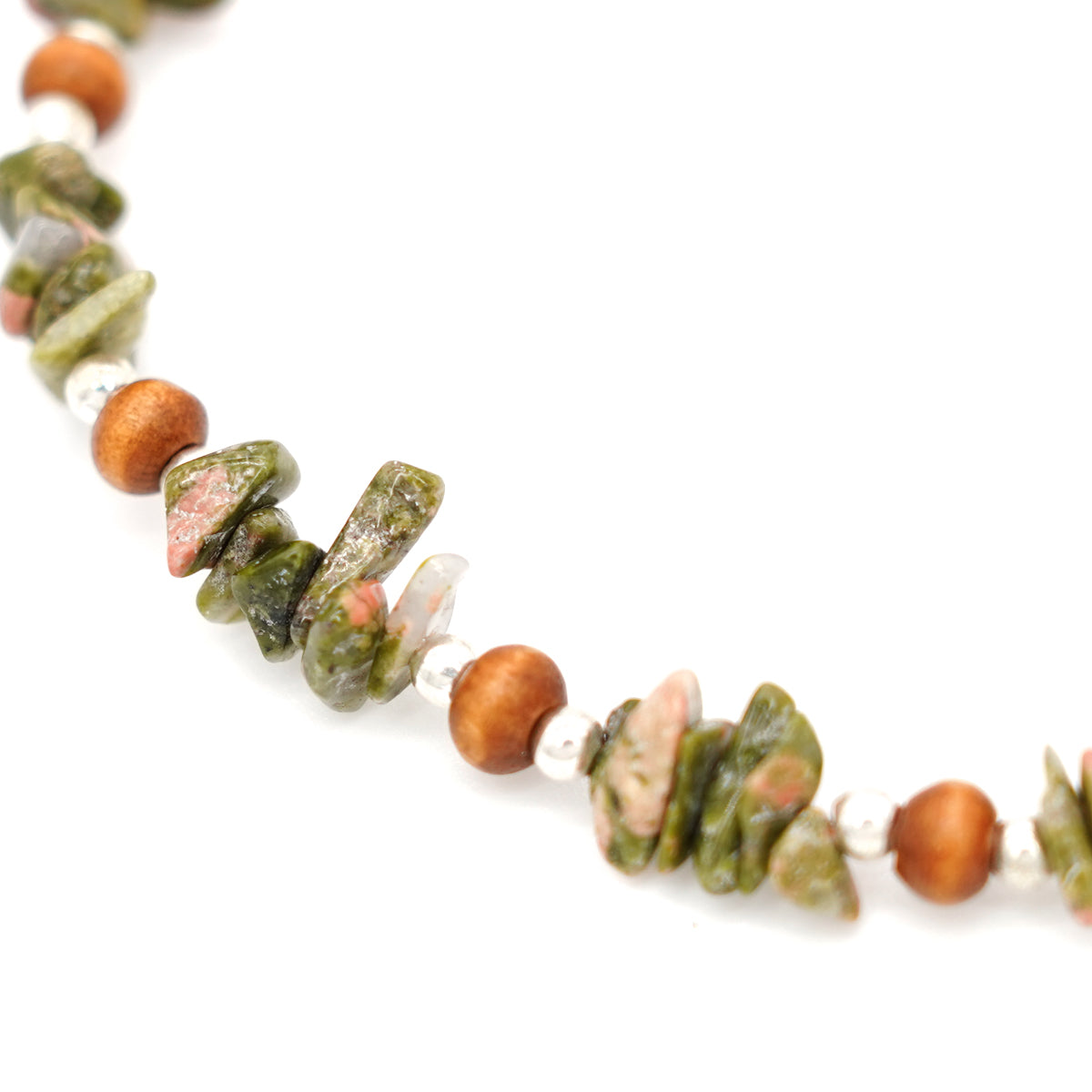 Pink & Green Unakite Anklet with Wood Beads & Hawaiian Cone Snail Shell