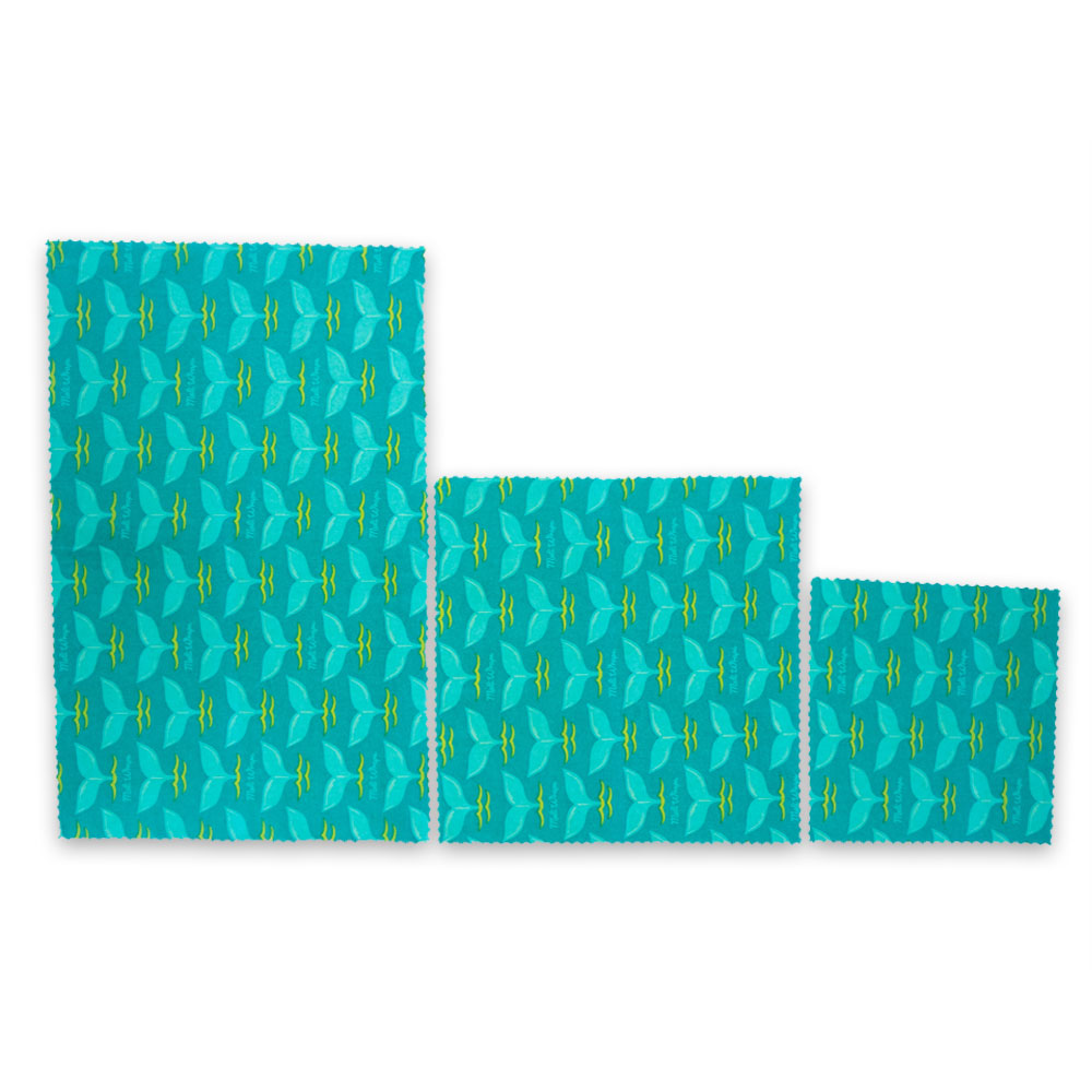 Reusable Handmade Organic Beeswax Food Wraps 3 Pack - Whale