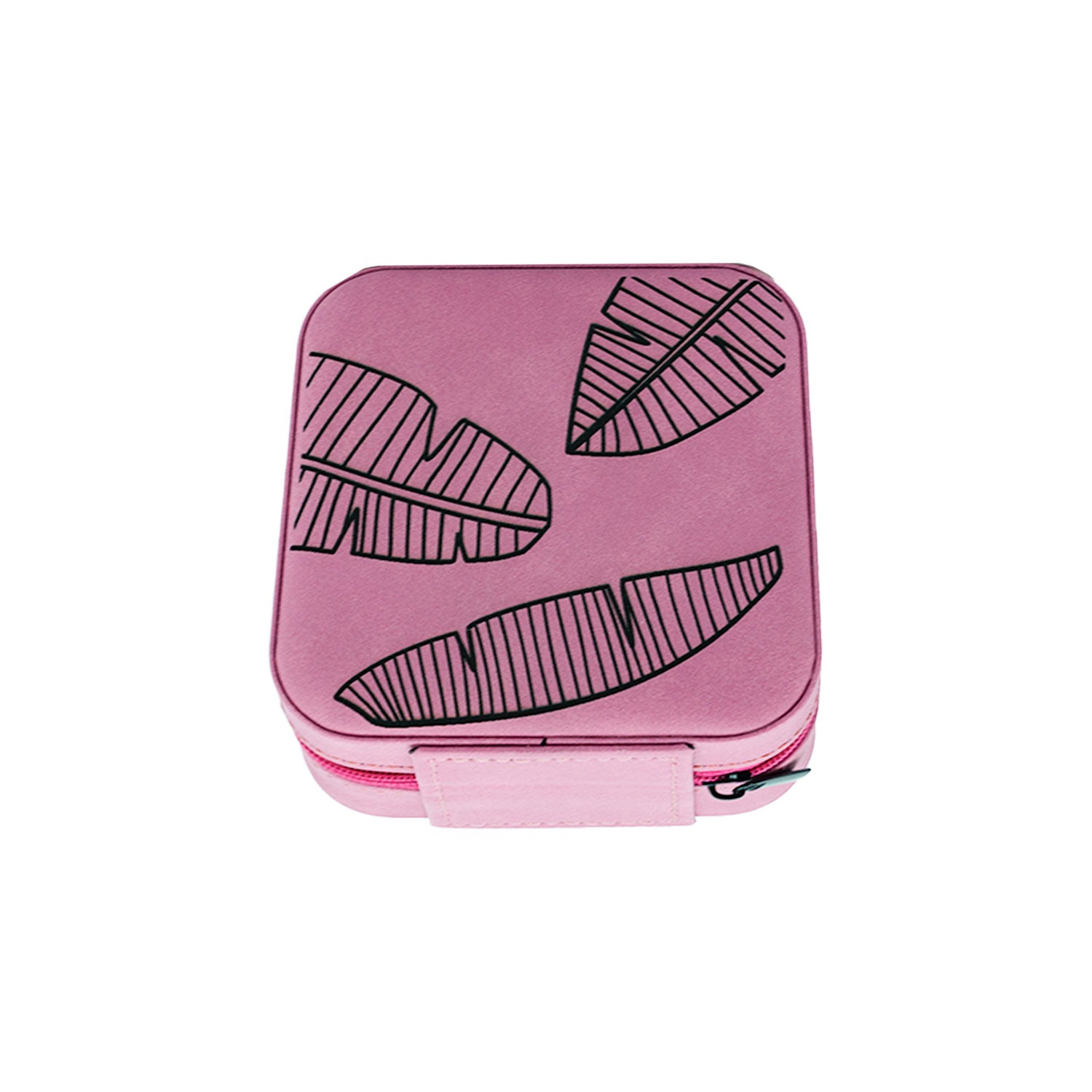 Faux Leather Zippered Travel Jewelry Box - Banana Leaf