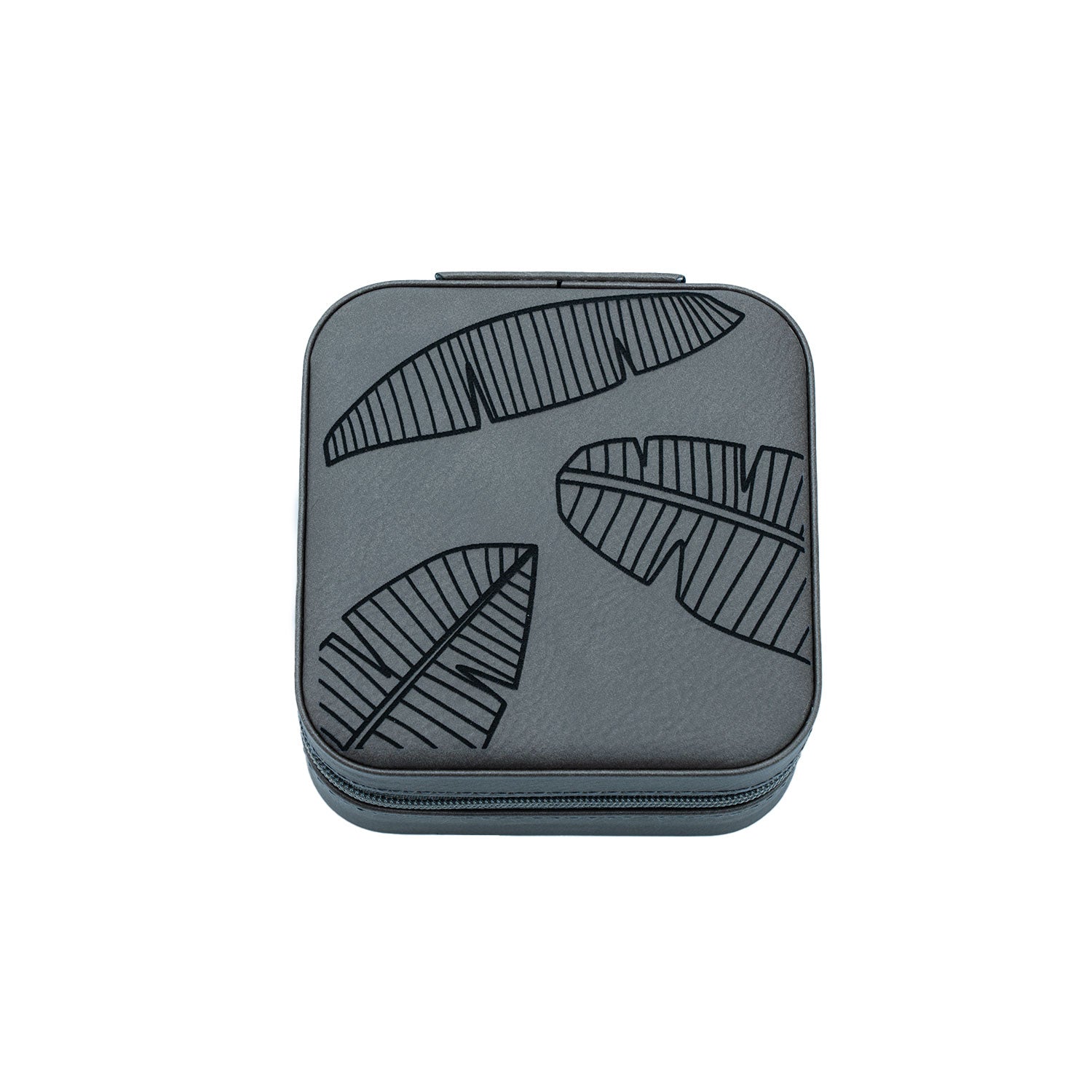 Faux Leather Zippered Travel Jewelry Box - Banana Leaf