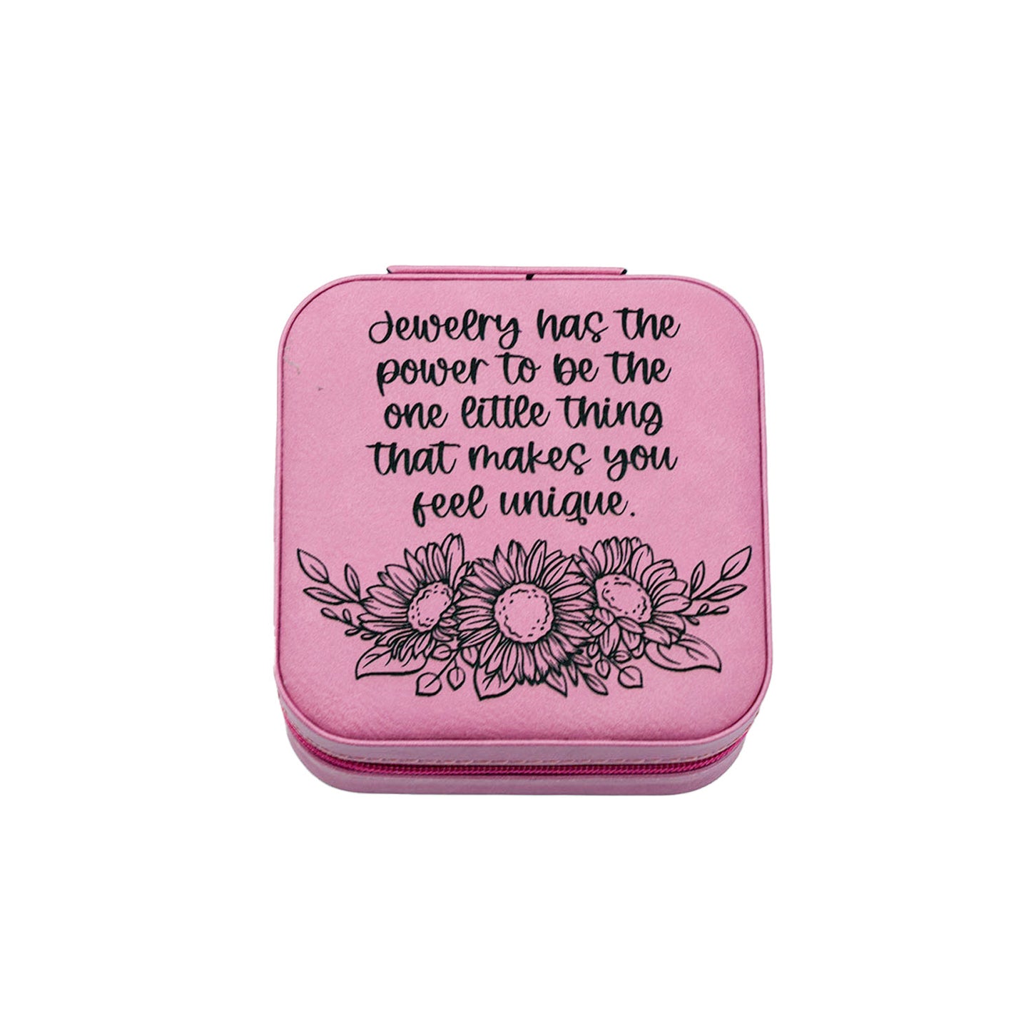 Faux Leather Zippered Travel Jewelry Box - Script