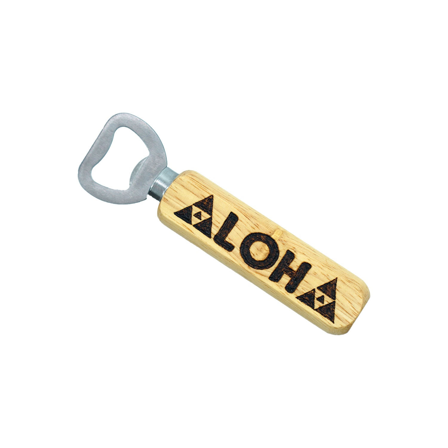 ALOHA Hand Etched Stainless Steel & Wood Bottle Opener