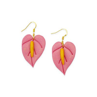 anthurium clip on earring ivory stem Pink Anthurium Clay Gold Hook Earrings