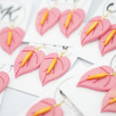 Pink Anthurium Clay Gold Hook Earrings
