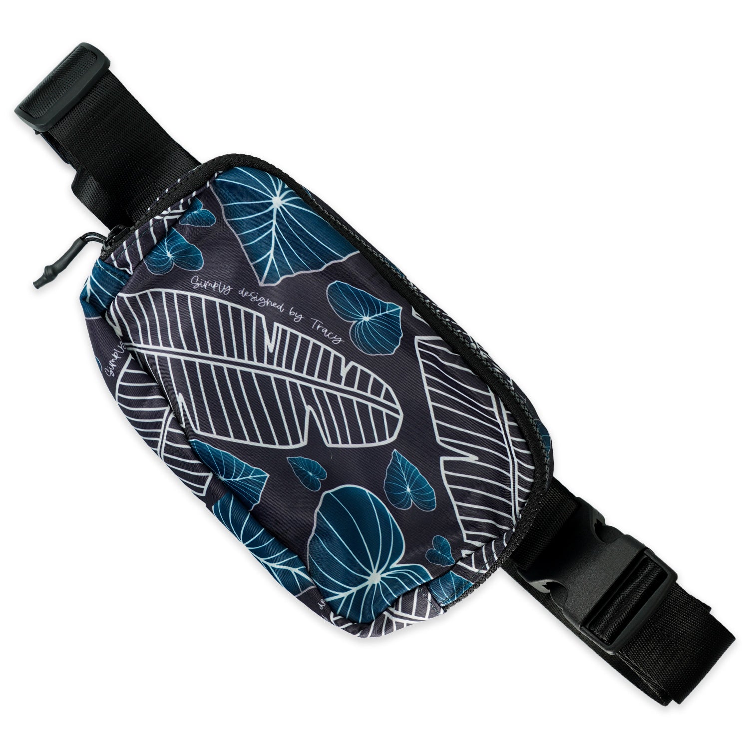 Custom Designed Waist Bag - Navy Kalo Banana Leaf