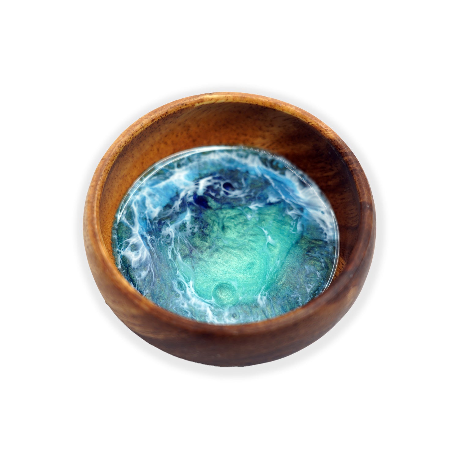 Teal Ocean Blue Resin Acacia Wood Bowl