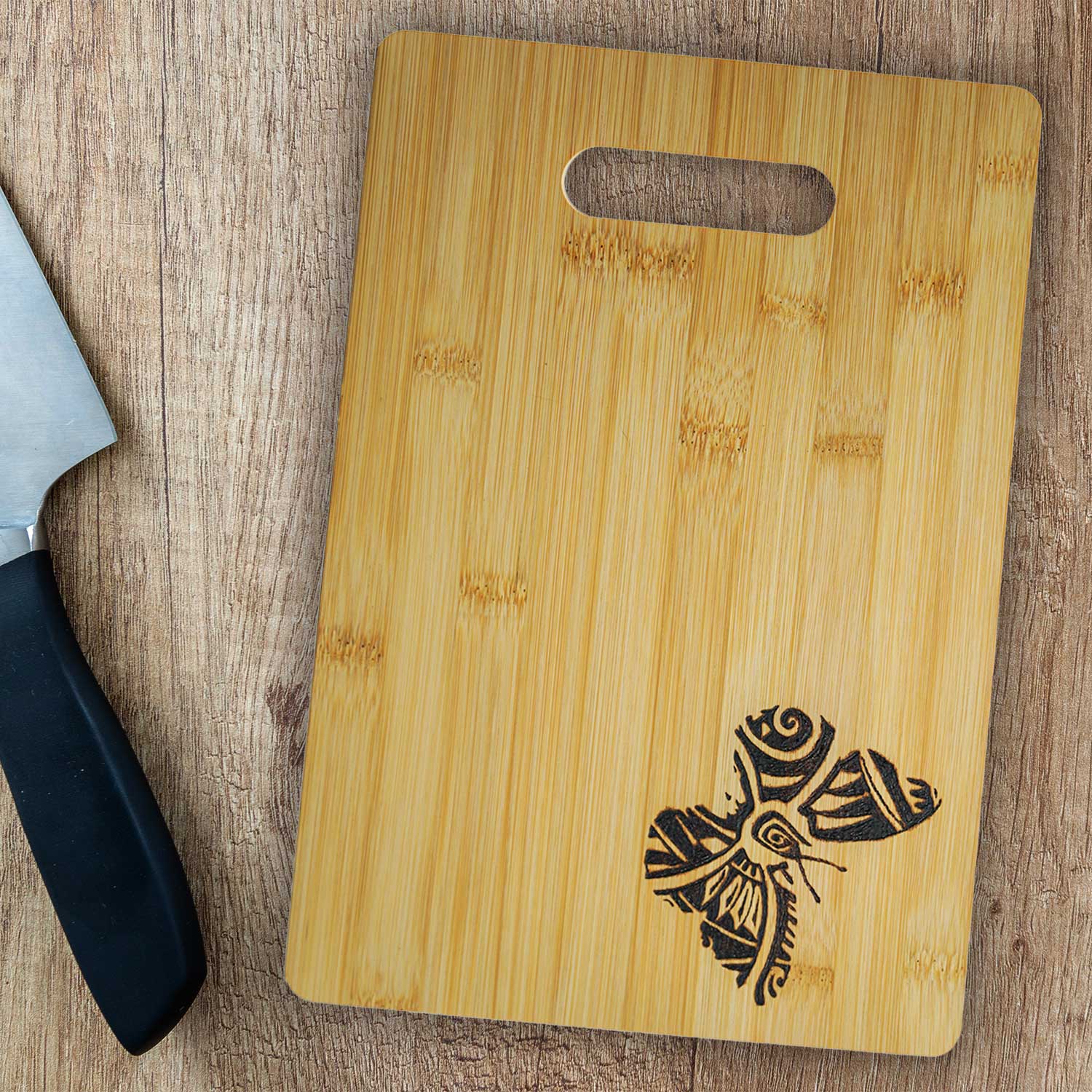 Tribal Butterfly Custom Etched Bamboo Wood Cutting Board