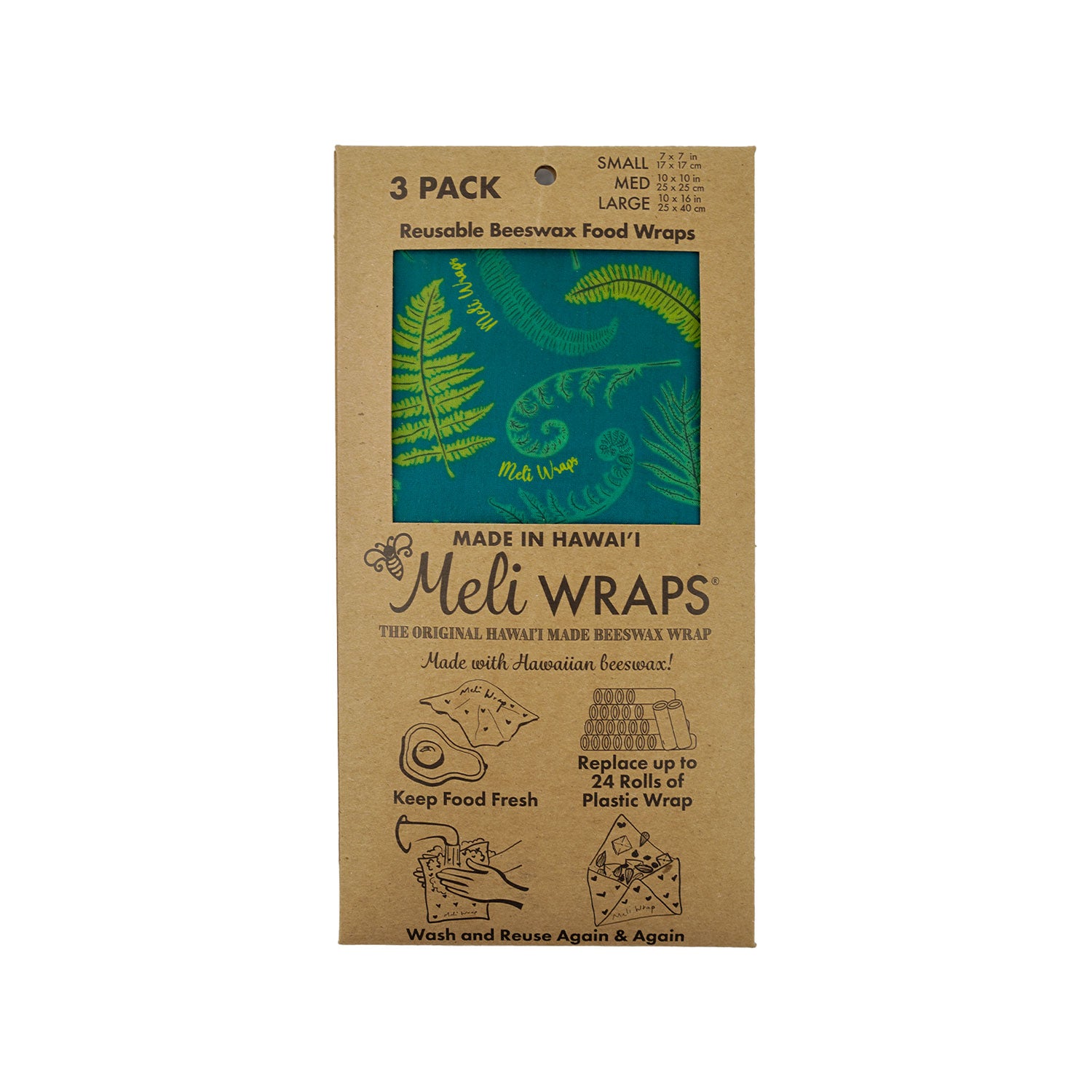 Reusable Handmade Organic Beeswax Food Wraps 3 Pack - Fern