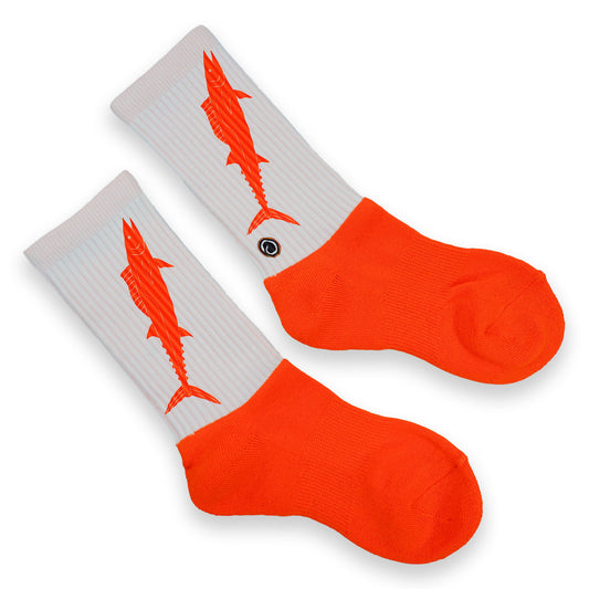 Orange Ono Handprinted Cotton Athletic Crew Socks
