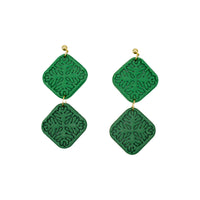 Double Lauaʻe Fern Two Tone Green Hawaiian Quilt Earrings