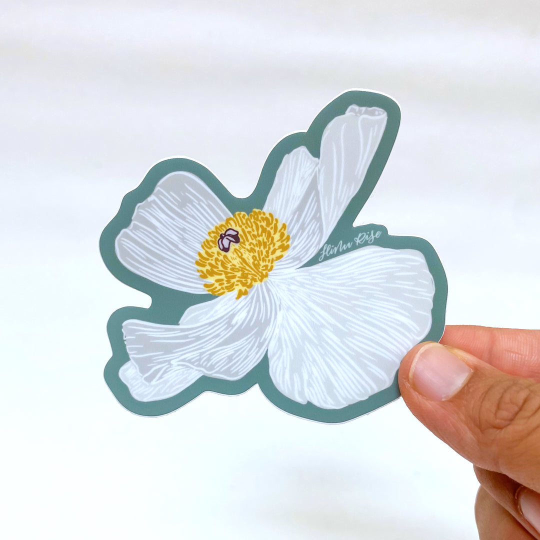 3" Pua Kala White Flower, Matte Vinyl Sticker