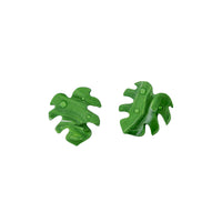 Handmade Clay Monstera Leaf Stud Earrings