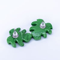 Handmade Clay Monstera Leaf Stud Earrings