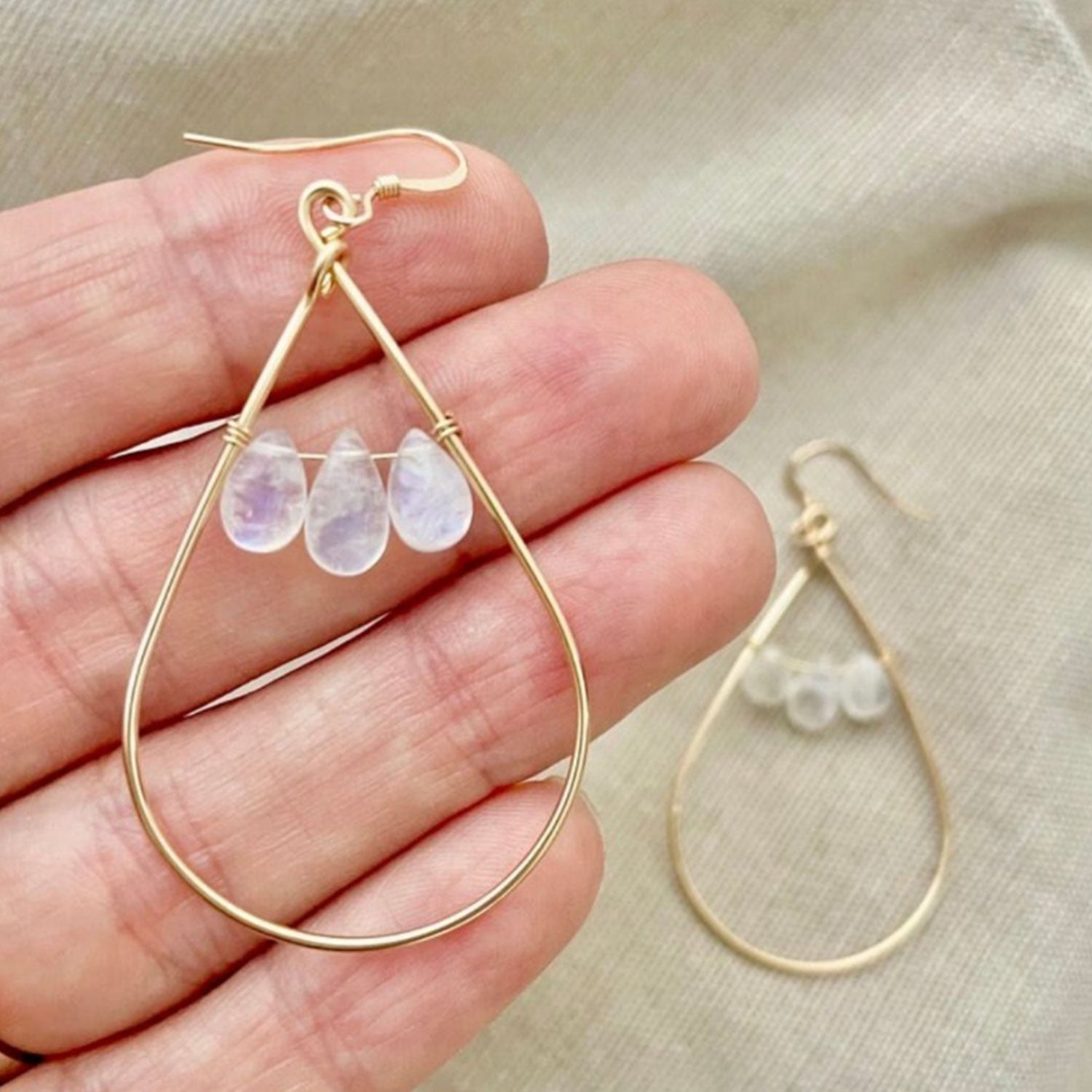 Genuine Moonstone 14k Gold Earrings