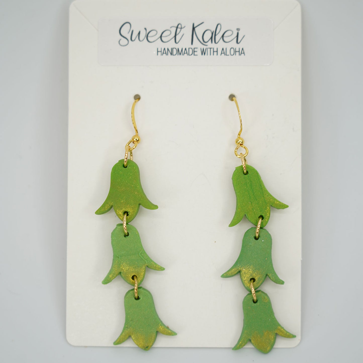 Triple Pakalana Lei Green & Gold Earrings