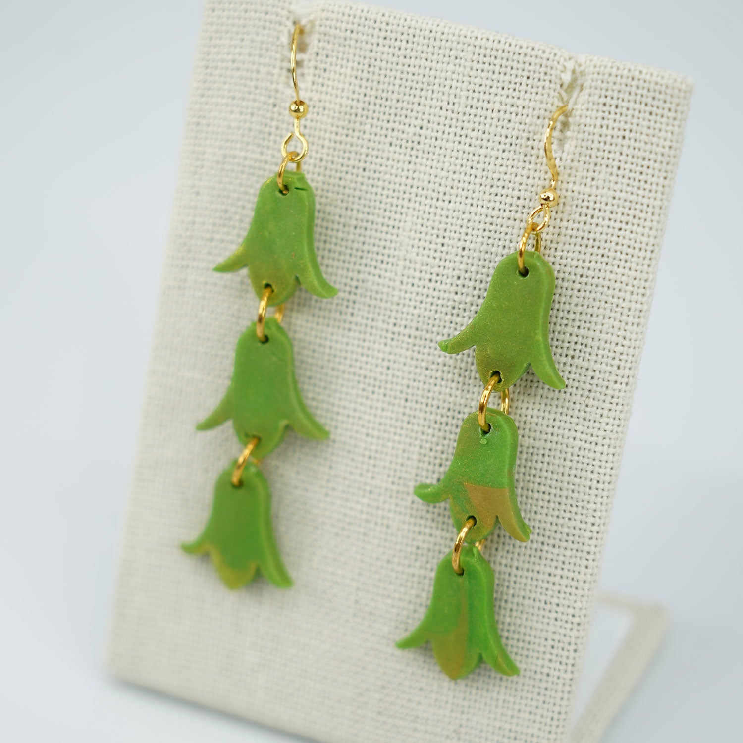 Triple Pakalana Lei Green & Gold Earrings
