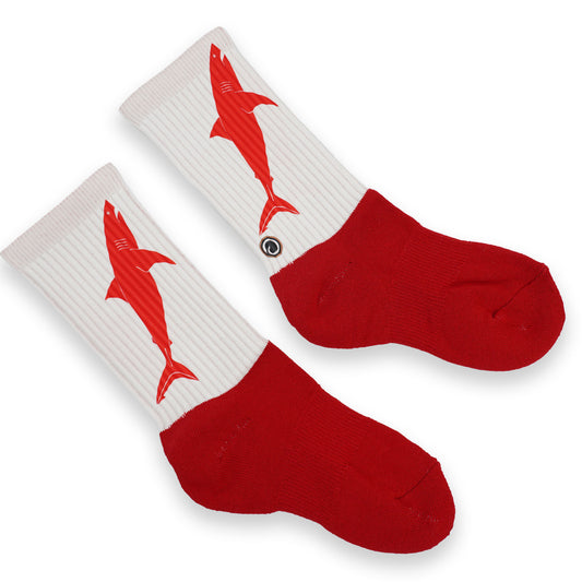 Red Shark Handprinted Cotton Athletic Crew Socks
