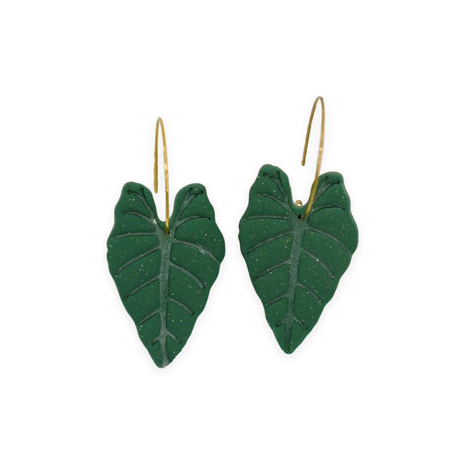 Kalo Leaf Green Clay Gold Hoop Earrings