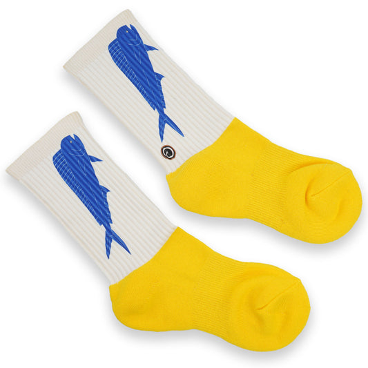 Blue & Yellow Ulua Handprinted Cotton Athletic Crew Socks