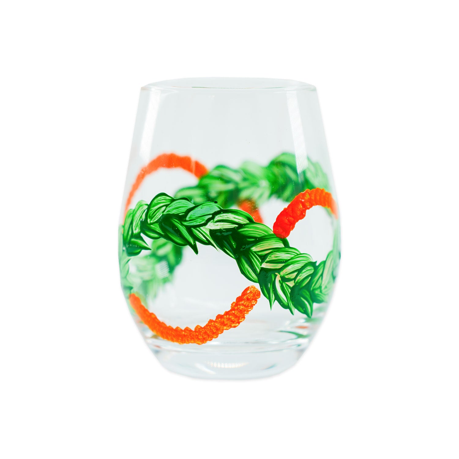Hand-Painted Stemless Wine Glass Tumbler - Maile & ʻIlima