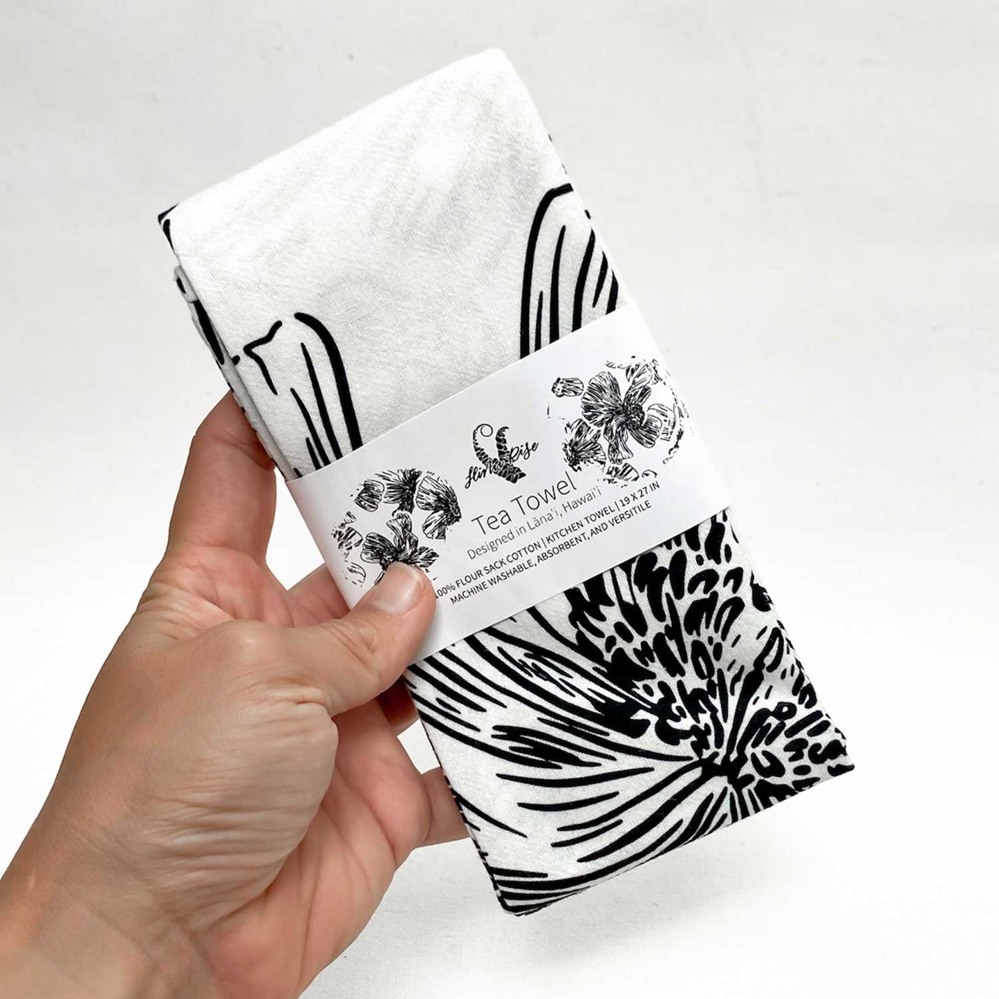 19" x 27" Cotton Flour Sack Tea Towel - Pua Kala Black & White