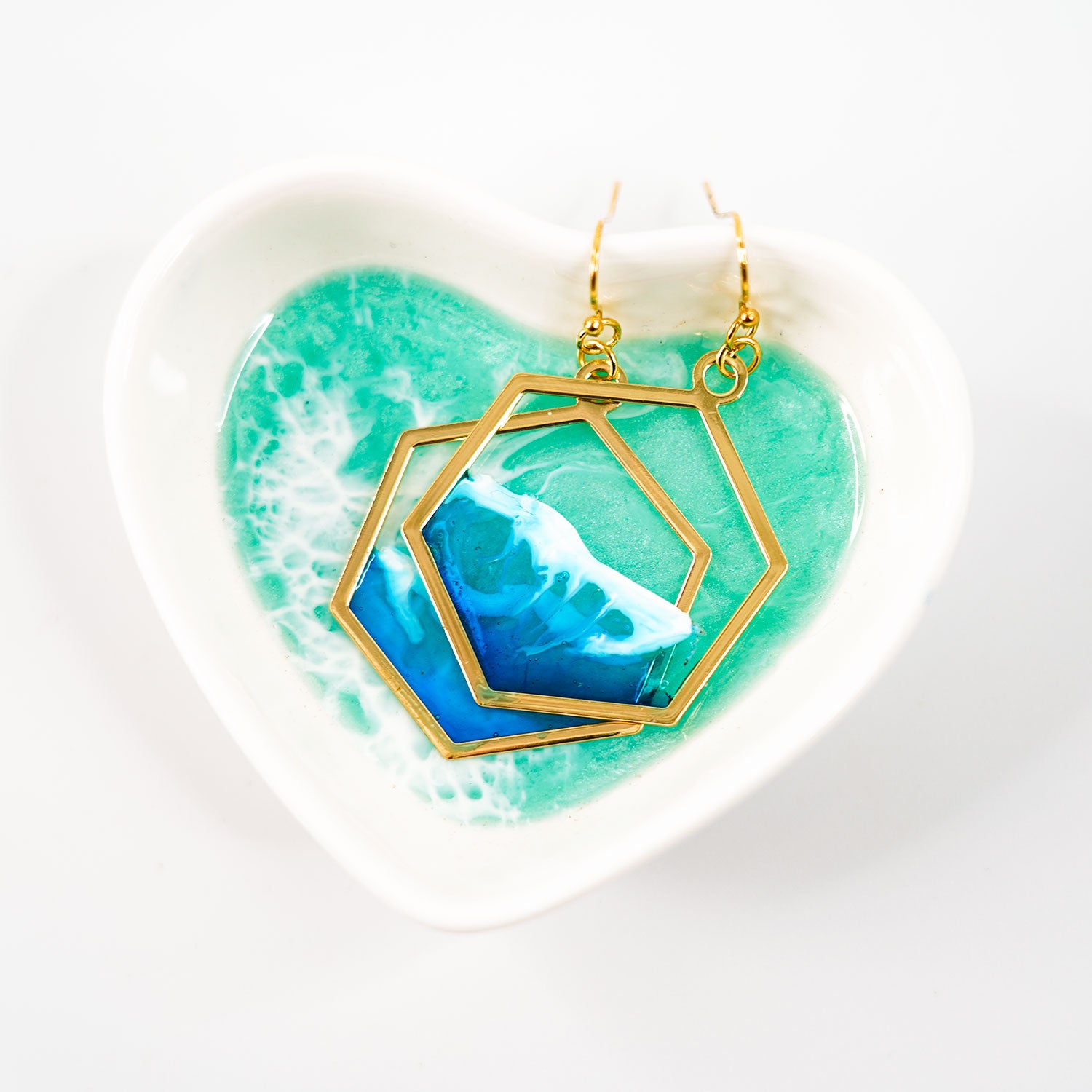 Hexagonal Ocean Earrings - Gold