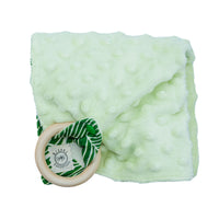 Minky Lovey Blanket with Detachable Wooden Teether - Green Leaf