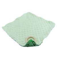 Minky Lovey Blanket with Detachable Wooden Teether - Green Leaf
