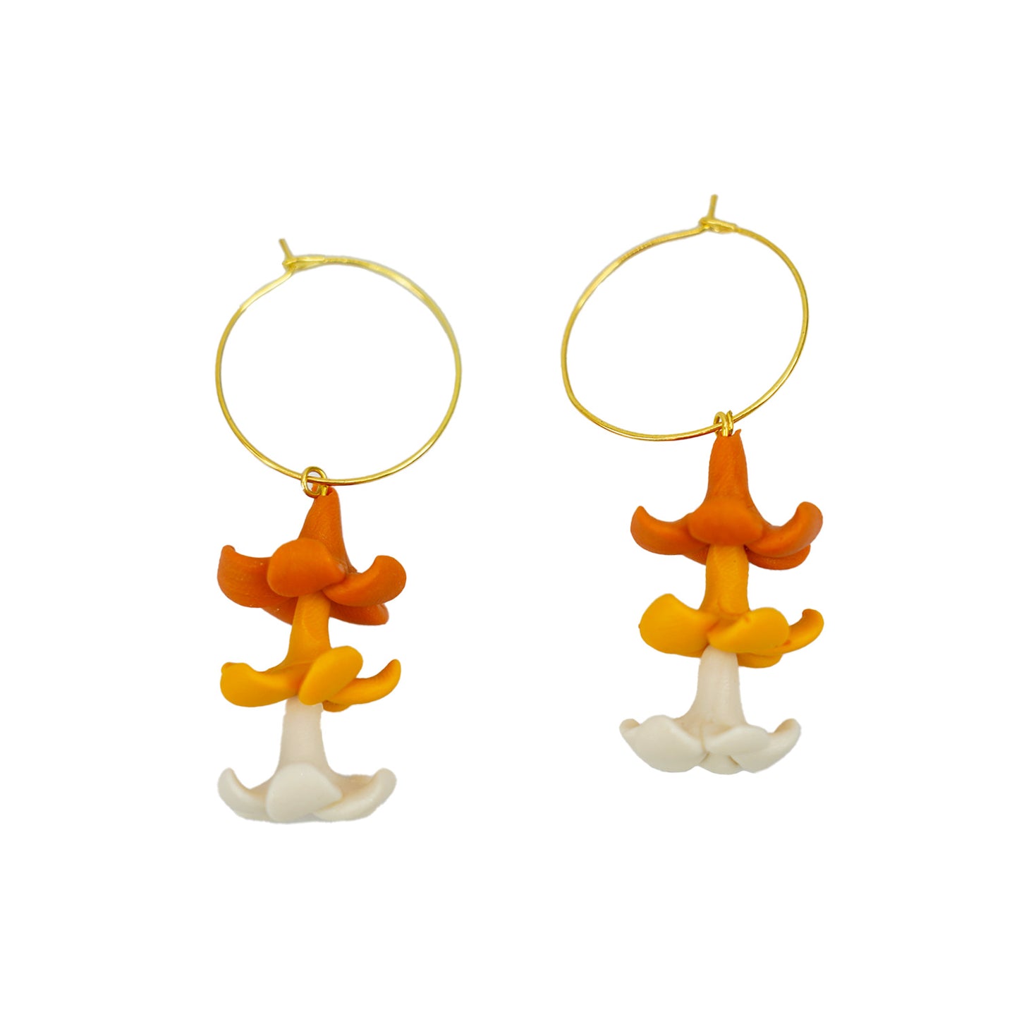 Tricolor Puakenikeni Lei Gold Hoop Earrings