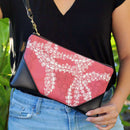 Large Canvas & Vegan Leather Clutch with Strap - Berry