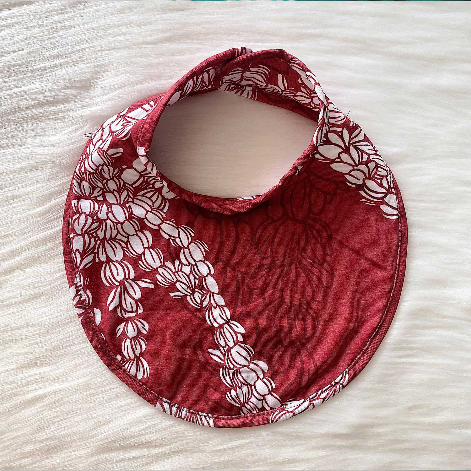 Baby Bib Modal Fabric & Velcro Lei Pīkake Print - Berry