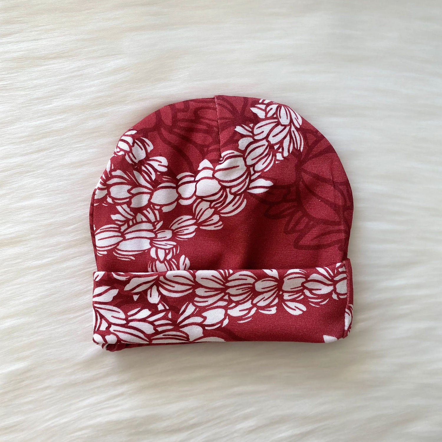 Baby Beanie Modal Fabric Lei Pīkake Print - Berry