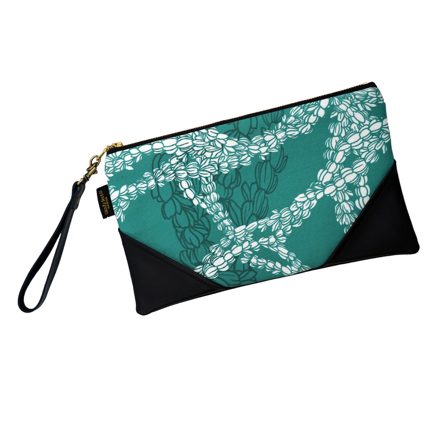 Large Canvas & Vegan Leather Clutch with Strap - Peacock