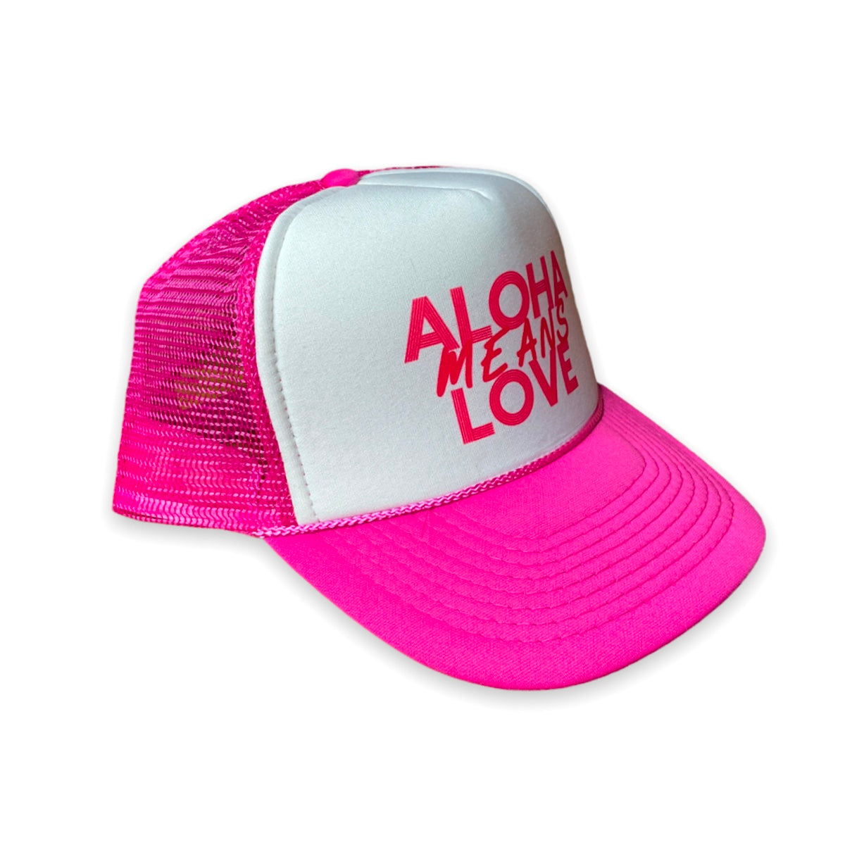 Aloha Means Love Pink and White Trucker Hat