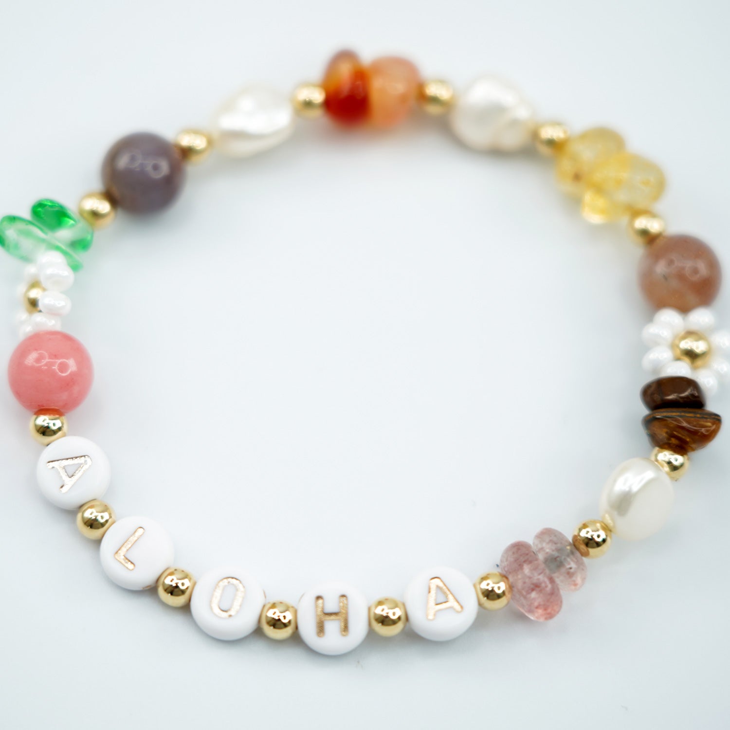 ALOHA Eclectic Pearl, Gemstone, Glass 14k Gold Filled 7" Bracelet