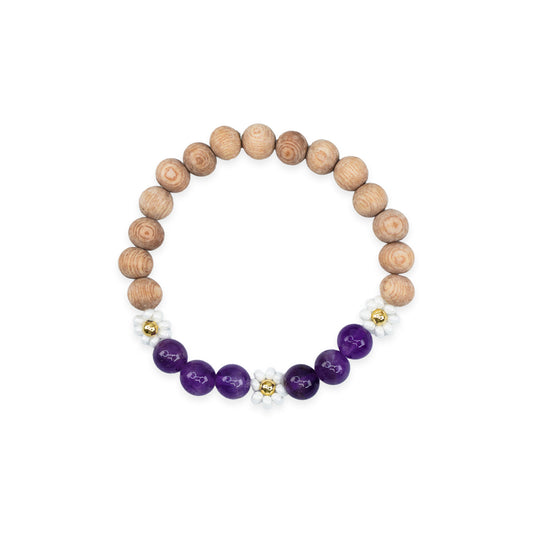 Amethyst + Glass Daisy & Rosewood 14k Gold Filled 7" Bracelet