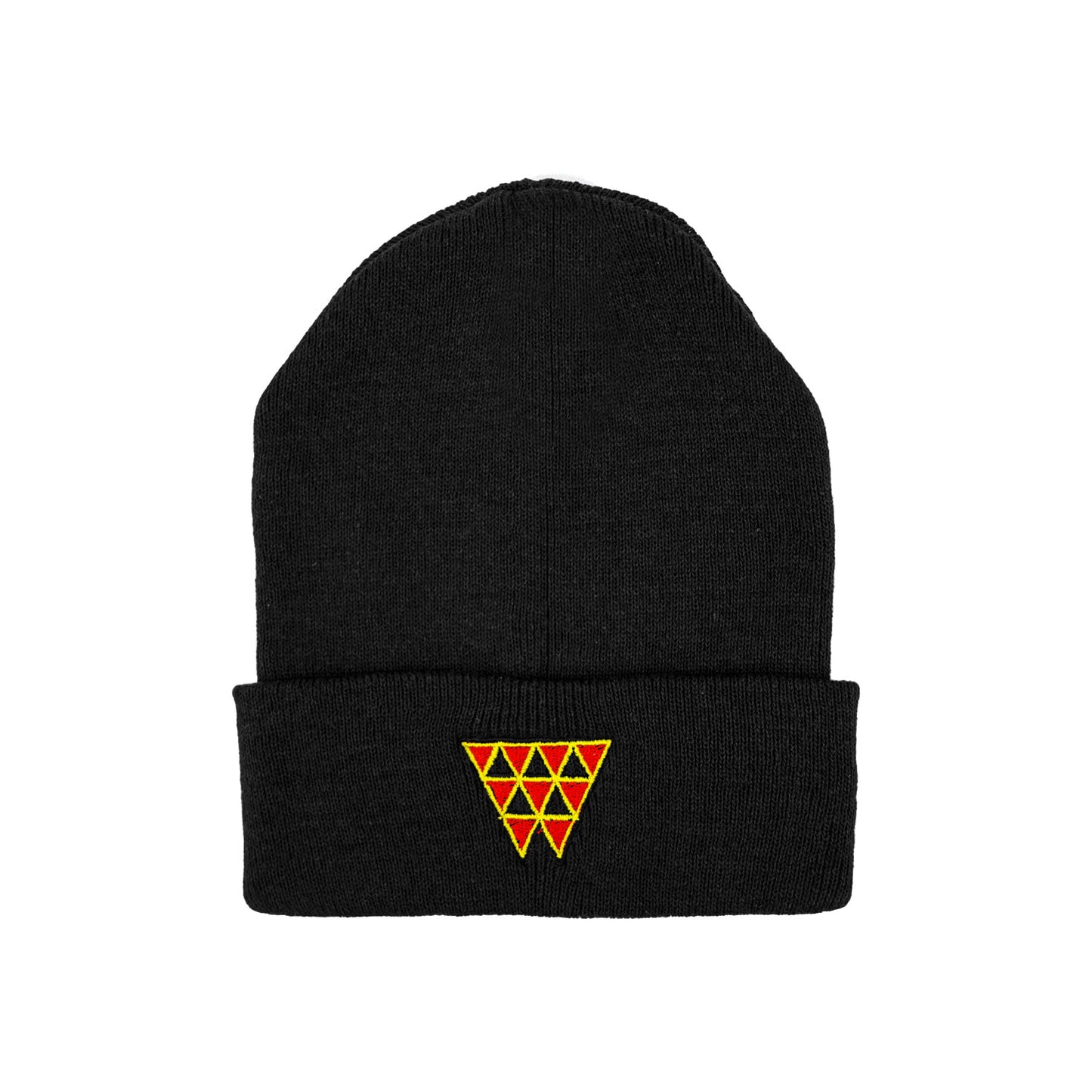 Red Triangle Knitted Cuff Beanie - Black