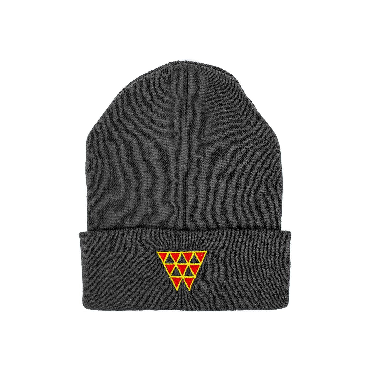 Red Triangle Knitted Cuff Beanie - Gray