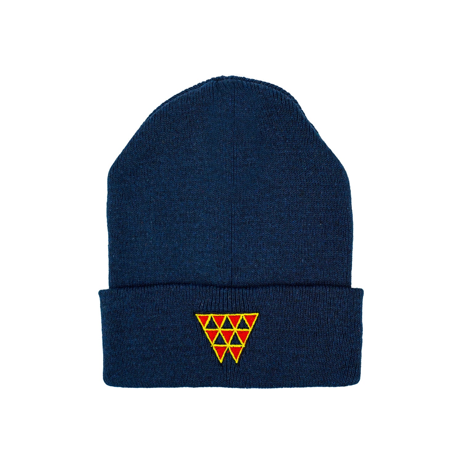 Red Triangle Knitted Cuff Beanie - Navy