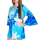 Blue Tribal Bell Sleeve Mini Dress