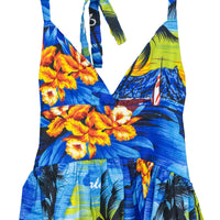 Blue Hawaiian Sunset Tie Strap Elastic Back Handmade Dress